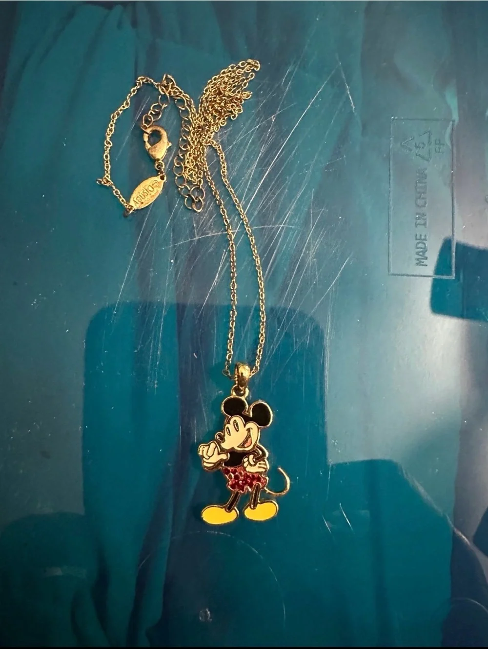 Disney Gold-Tone Mickey Mouse Pendant Necklace with Yellow and Red Accents